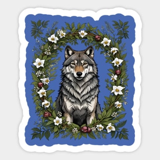 Minnesota Wolf Surrounded By Lady's Slipper Flowers 2 Sticker